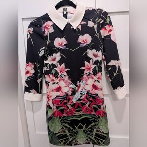 Ted Baker Black Floral Dress with White Collar